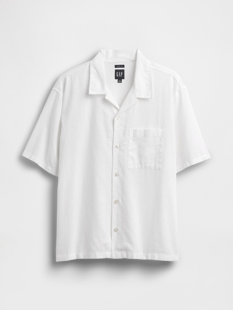 Linen-Cotton Relaxed Straight-Hem Shirt
