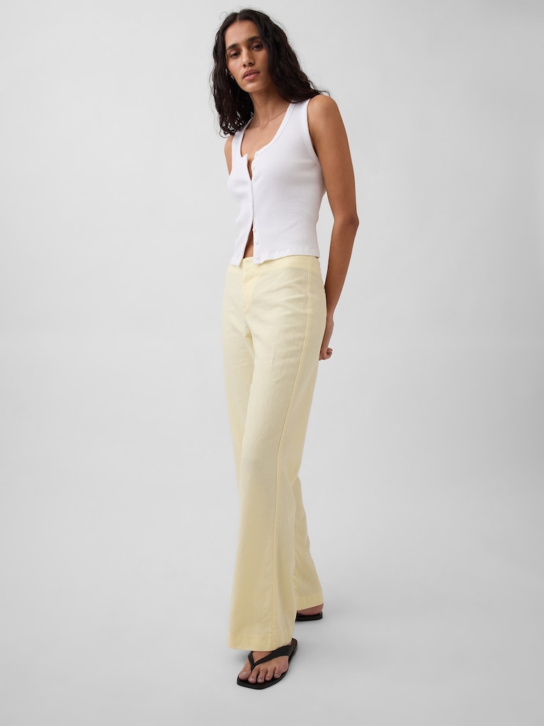 Low Rise Linen-Blend Flare Pants