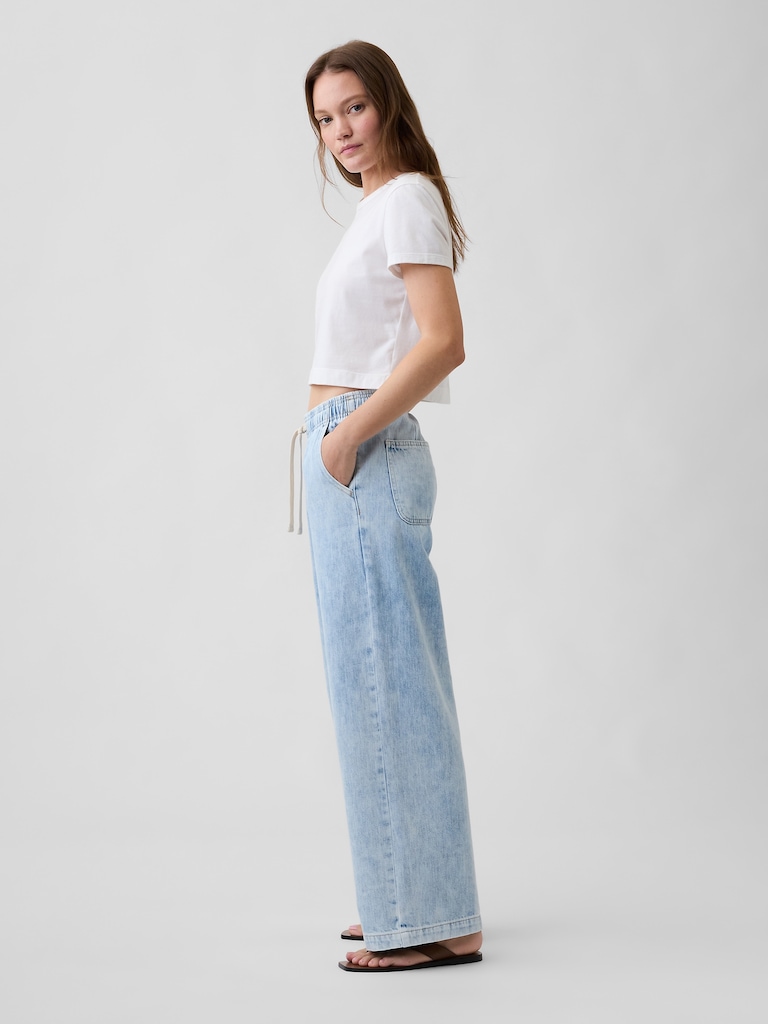High Rise Pull-On Wide-Leg Jeans