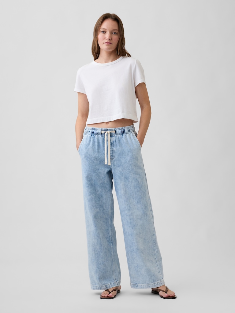 High Rise Pull-On Wide-Leg Jeans