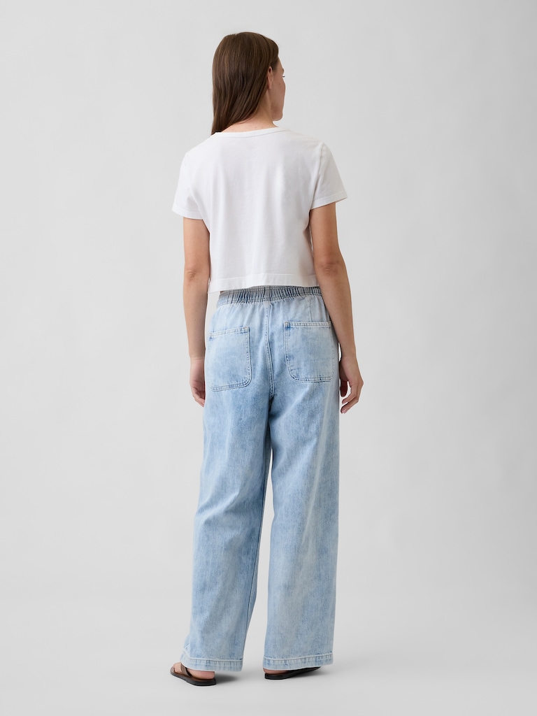 High Rise Pull-On Wide-Leg Jeans