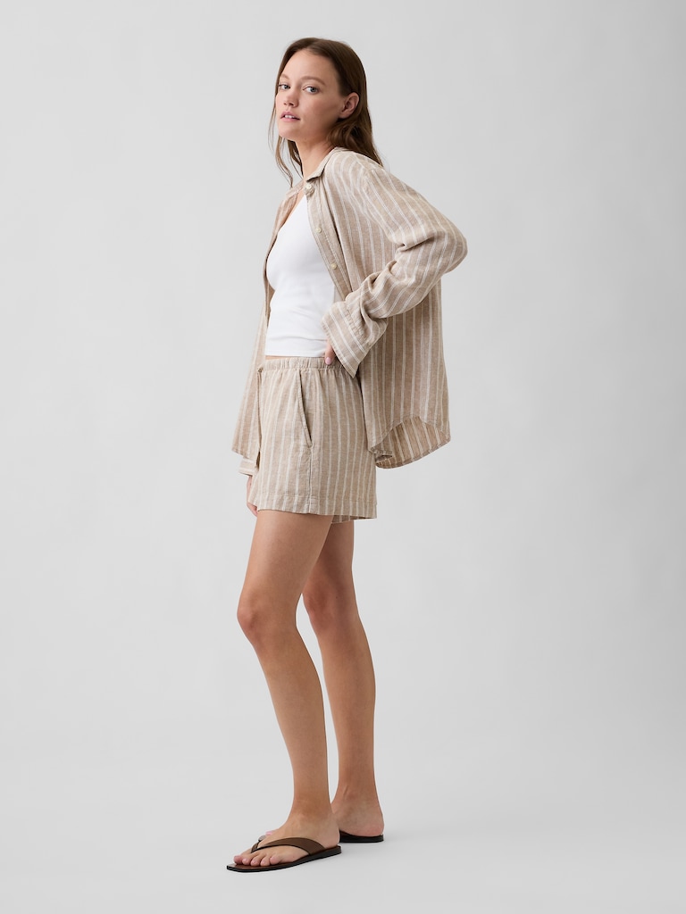 4" High Rise Pull-On Linen-Blend Shorts