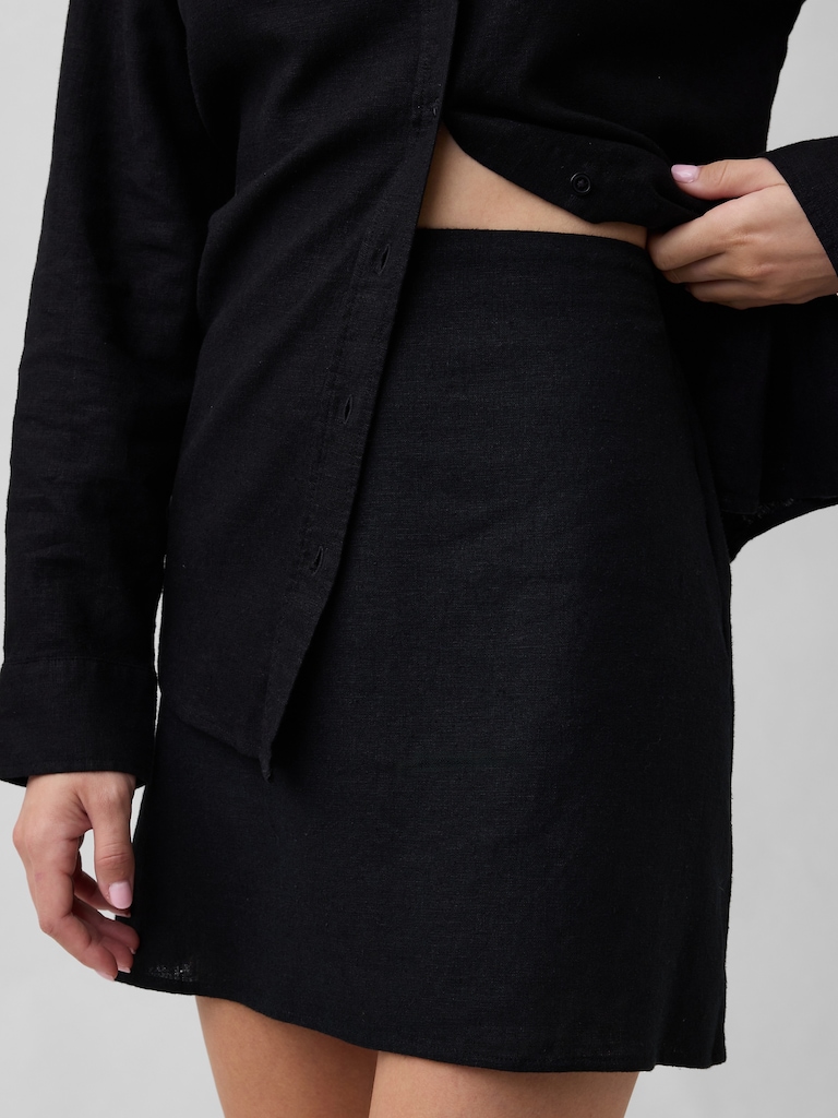 Linen-Blend Pull-On Mini Skirt