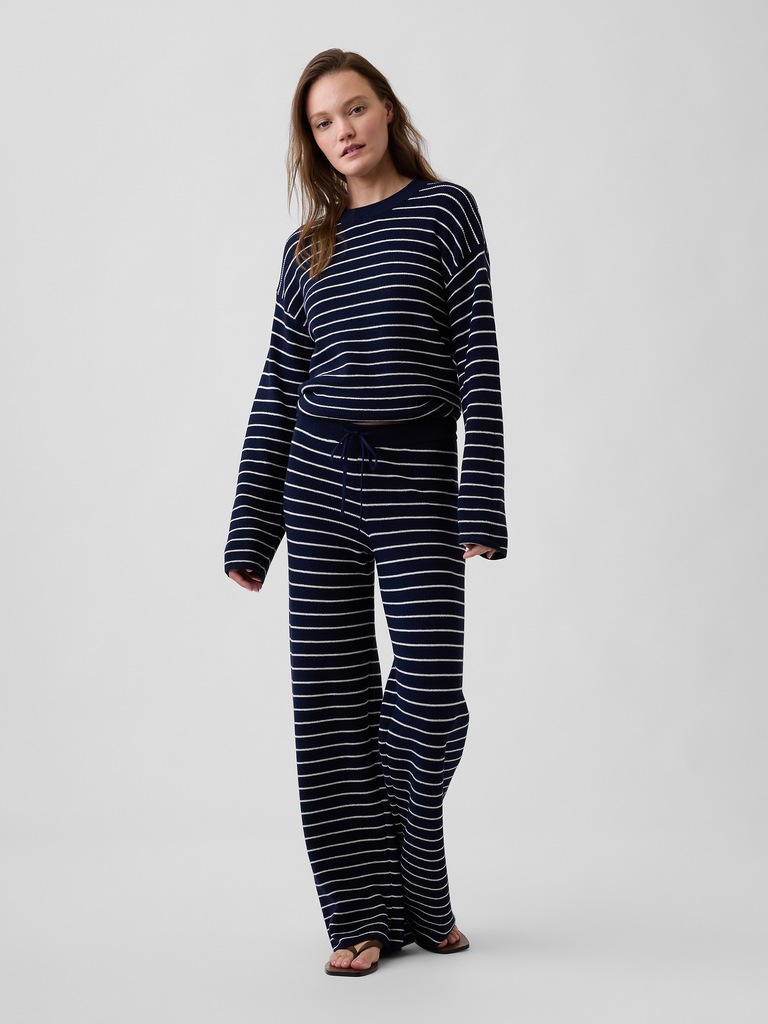 Relaxed Shaker-Stitch Crewneck Sweater