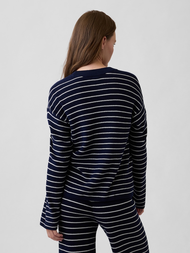 Relaxed Shaker-Stitch Crewneck Sweater