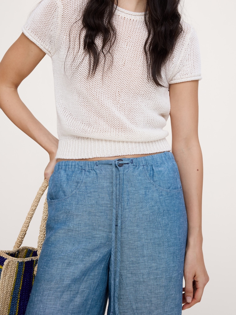 The Studio Wide-Leg Drawstring Pant in Linen