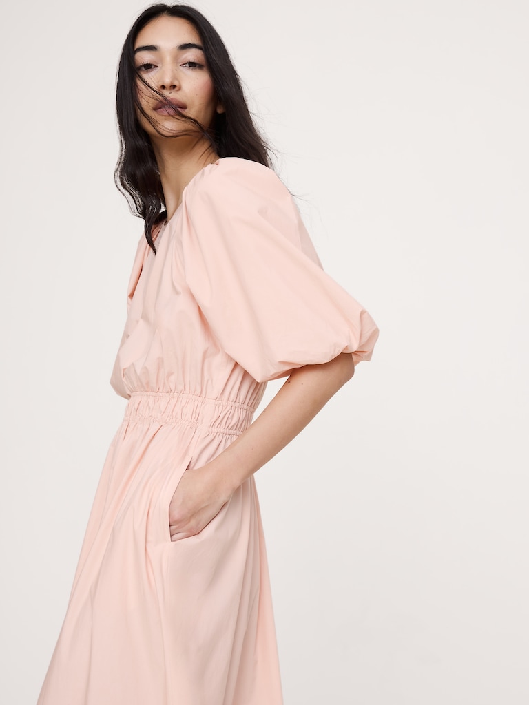 Cotton Poplin Puff-Sleeve Maxi Dress
