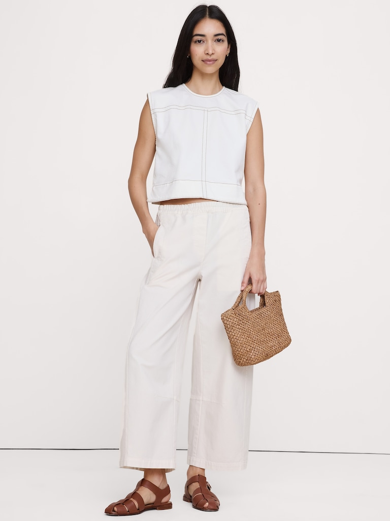 Top-Stitched Denim Top