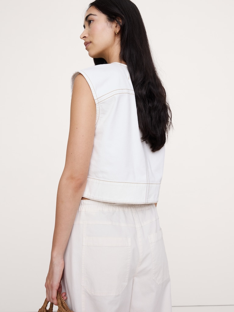 Top-Stitched Denim Top