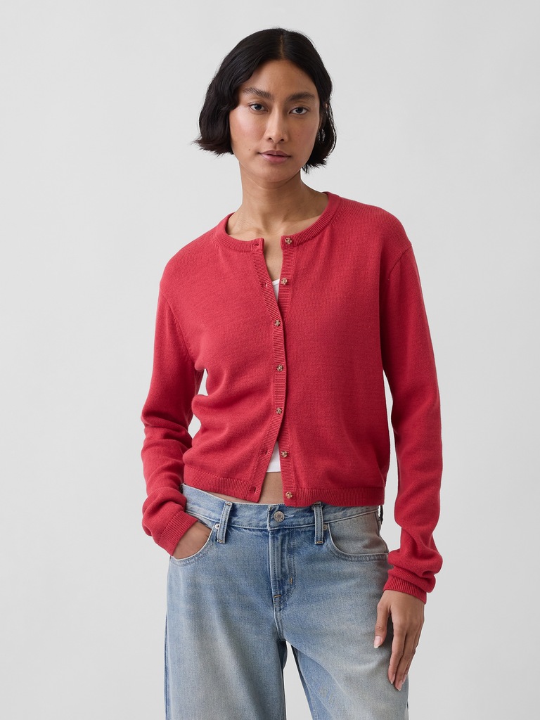 100% Cotton Relaxed Crop Cardigan Sweater