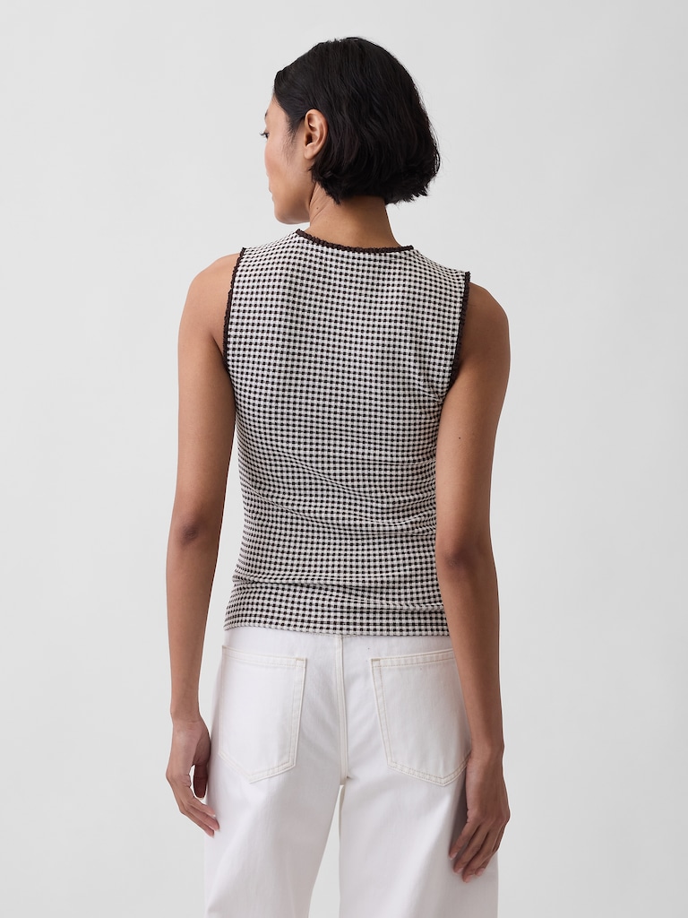 Gingham Pointelle Shell Tank Top