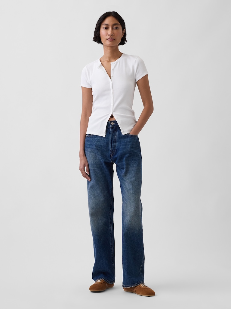 Modern Rib Button-Front Crew T-Shirt