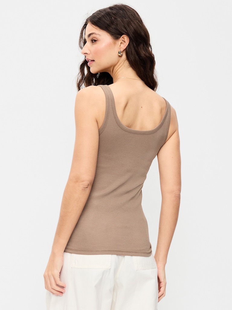 First-Layer Ribbed Scoop-Neck Tank Top