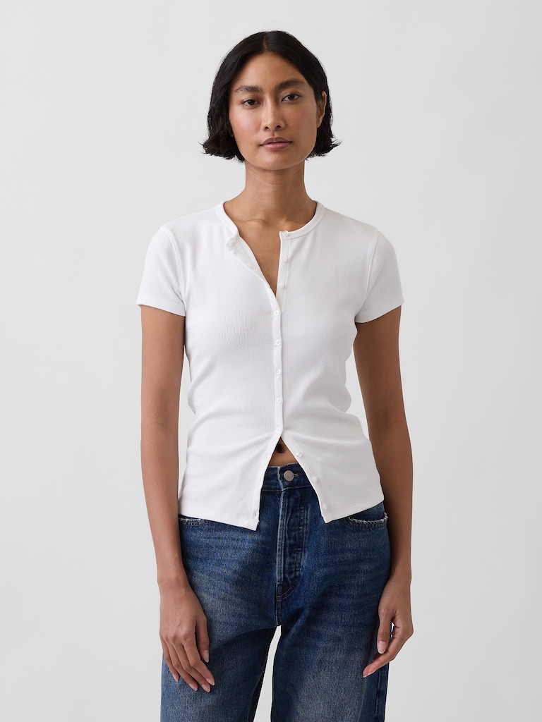 Modern Rib Button-Front Crew T-Shirt