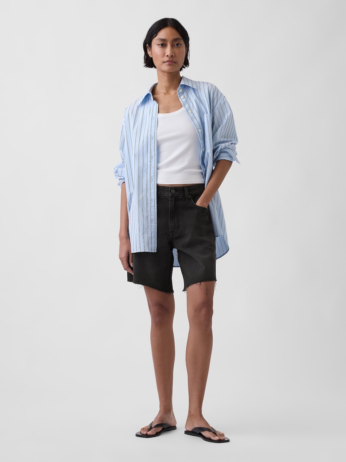 Mid Rise Loose Denim Bermuda Shorts