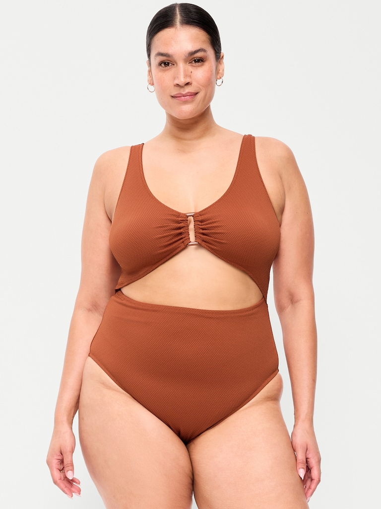 Textured One-Piece Cut-Out Swimsuit