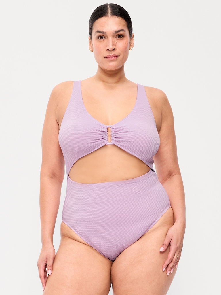 Textured One-Piece Cut-Out Swimsuit