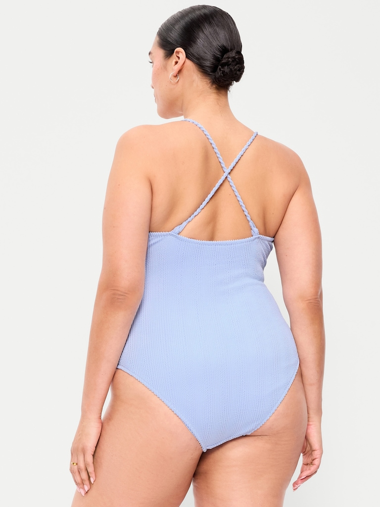 Ribbed Braided-Strap One-Piece Swimsuit