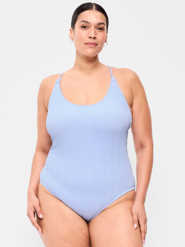Ribbed Braided-Strap One-Piece Swimsuit