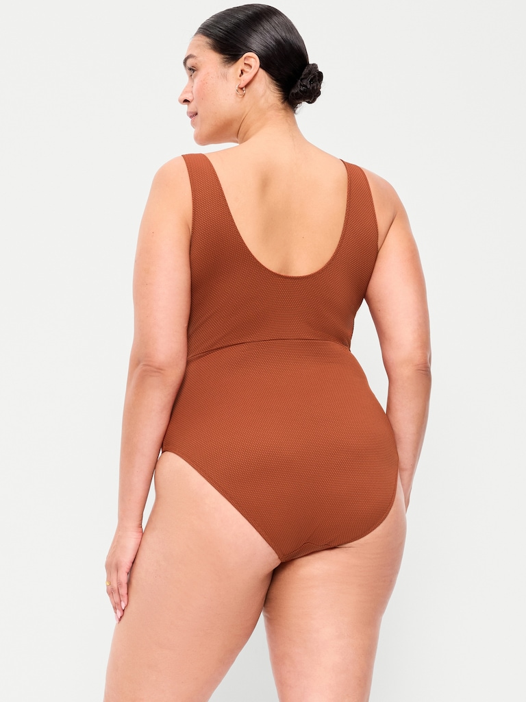 Textured One-Piece Cut-Out Swimsuit