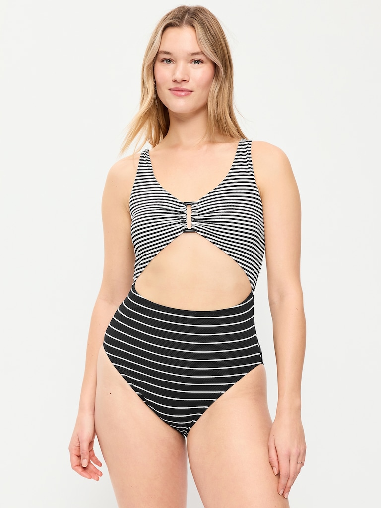 Textured One-Piece Cut-Out Swimsuit