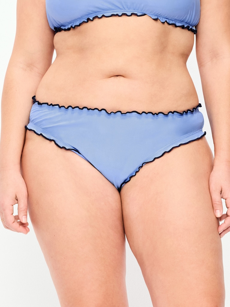 Mid-Rise Ruffle Trim Swim Bottoms