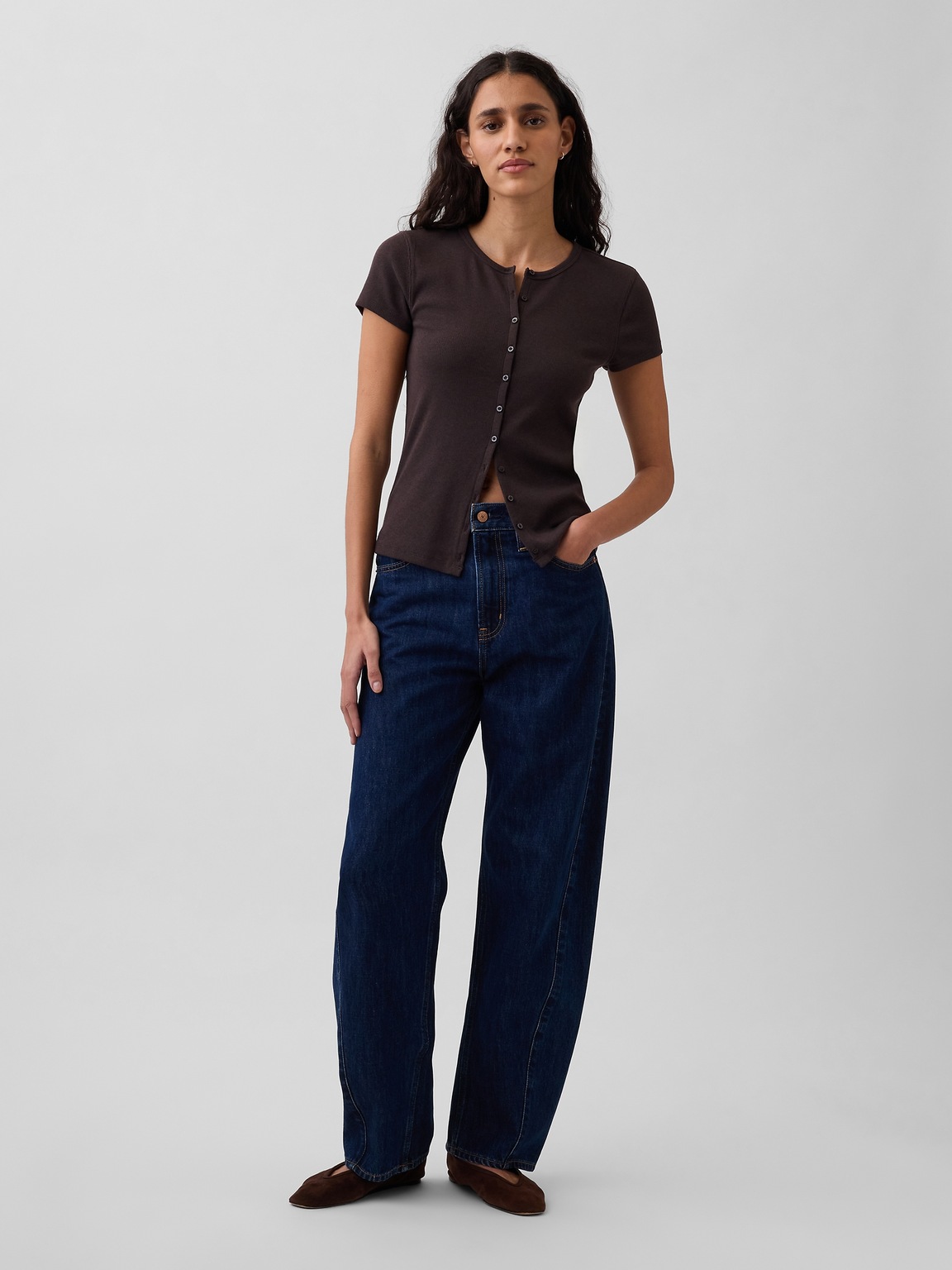 Modern Rib Button-Front Crew T-Shirt