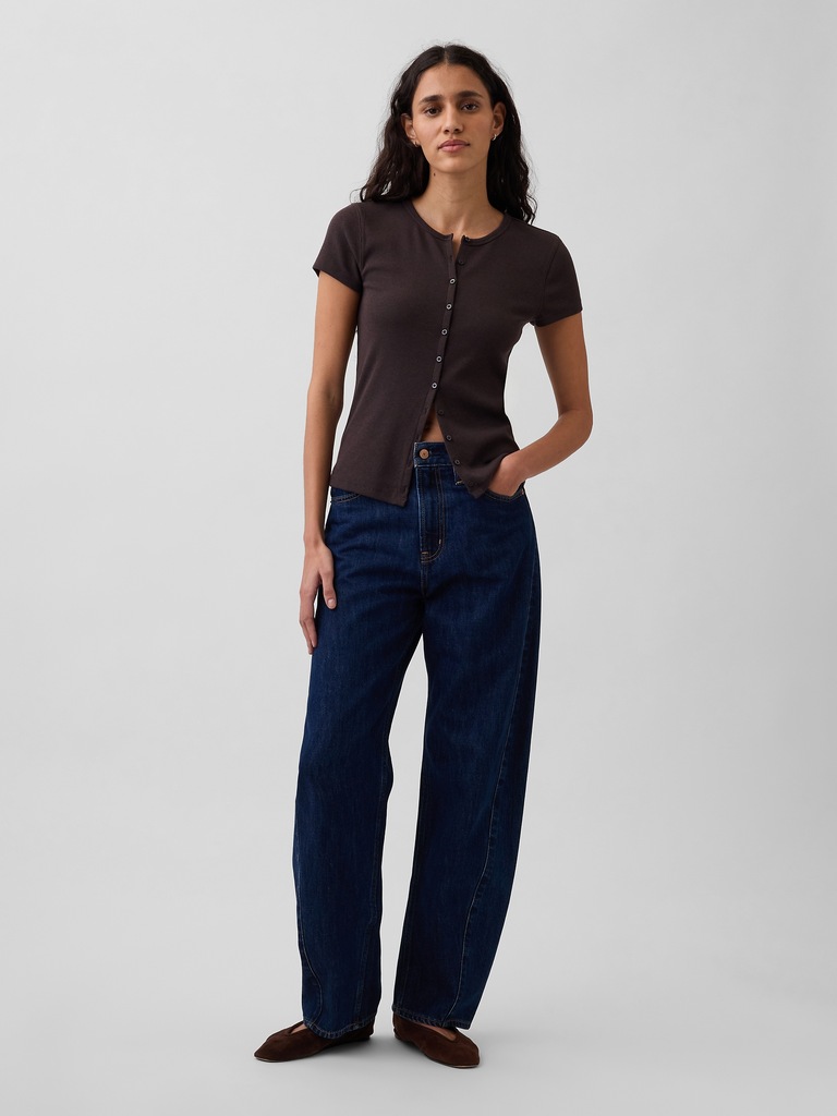 Modern Rib Button-Front Crew T-Shirt