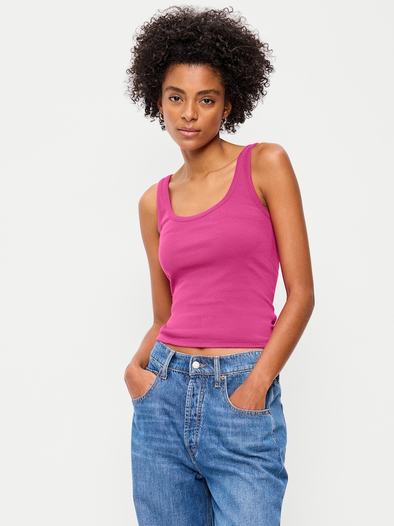 First-Layer Ribbed Scoop-Neck Tank Top