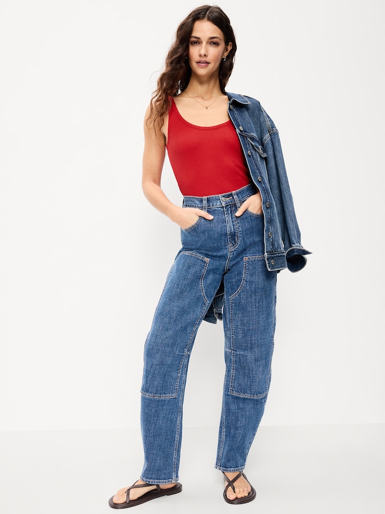 First-Layer Ribbed Scoop-Neck Tank Top