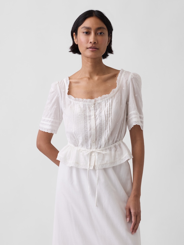 Lace-Trim Peplum Top