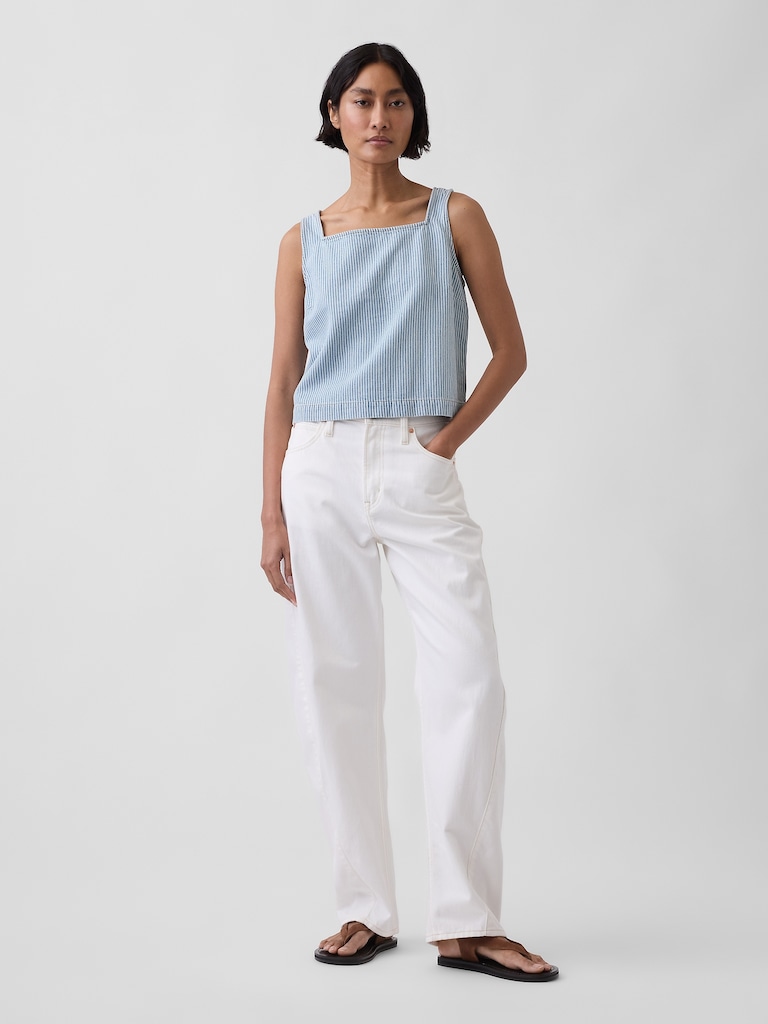 UltraSoft Denim Stripe Crop Shell Tank Top