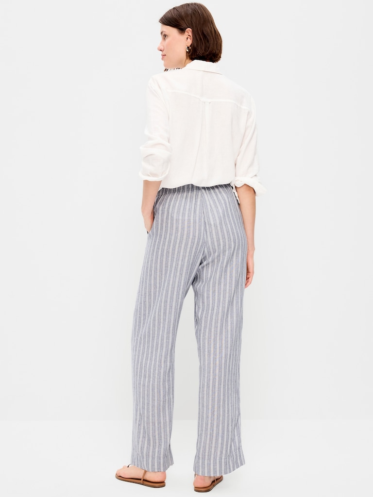 High-Waisted Linen-Blend Straight Ankle Pants