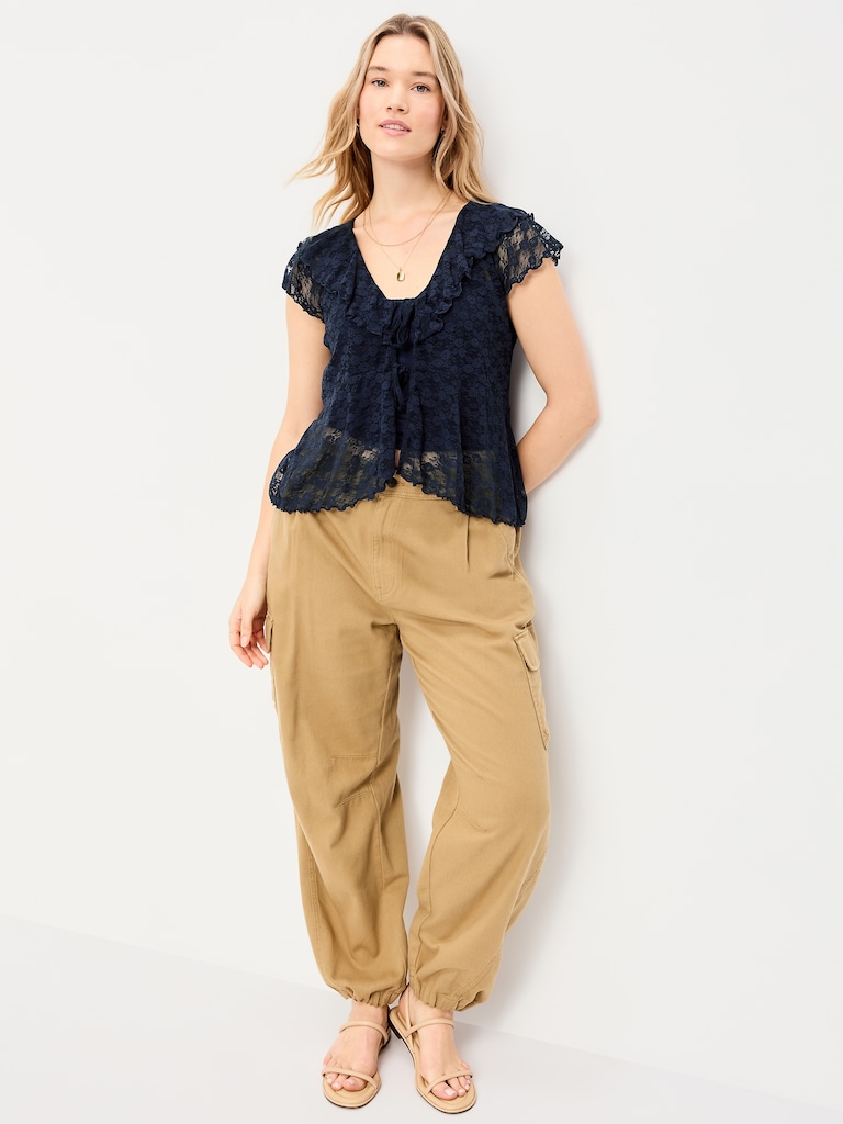 Open-Front Lace Ruffle Top