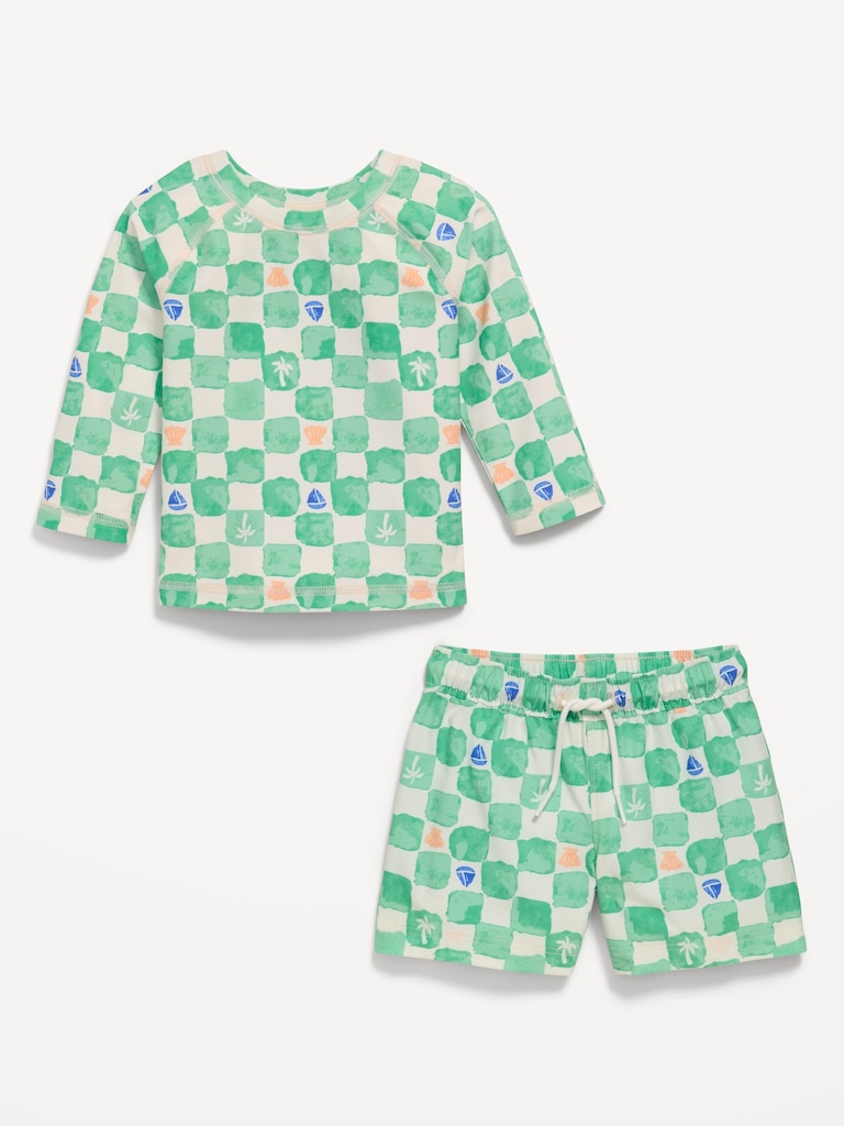 Long-Sleeve Rashguard Swim Top and Trunks Set for Baby