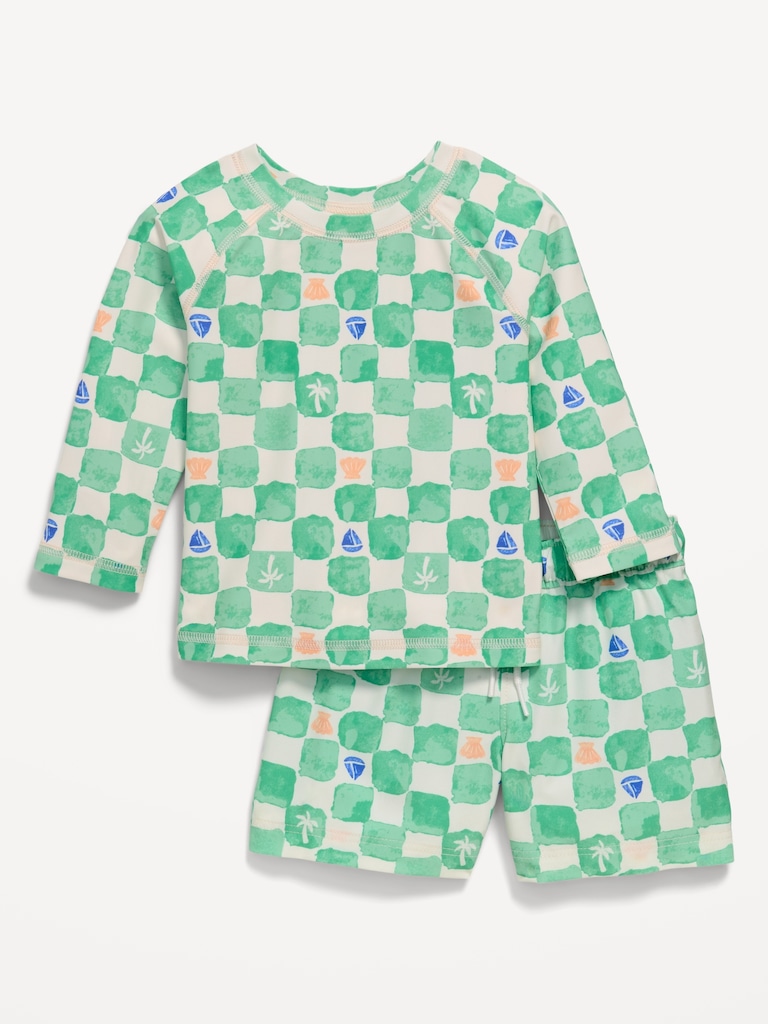 Long-Sleeve Rashguard Swim Top and Trunks Set for Baby