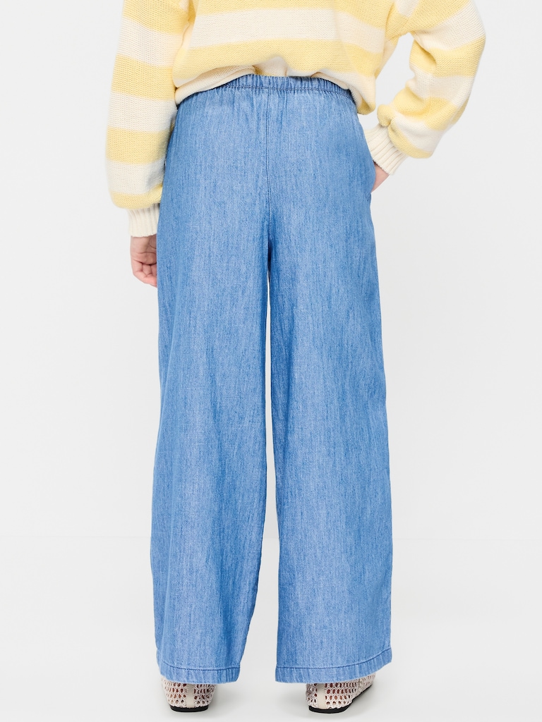 Pull-On Wide-Leg Chambray Pants for Girls