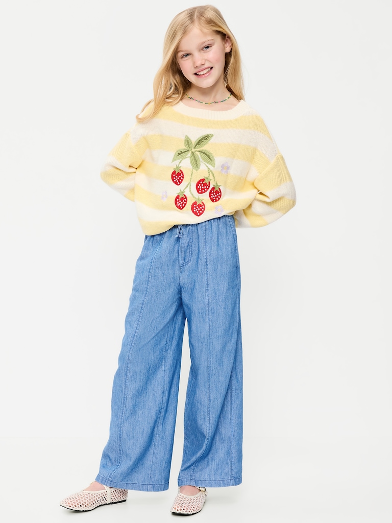 Pull-On Wide-Leg Chambray Pants for Girls
