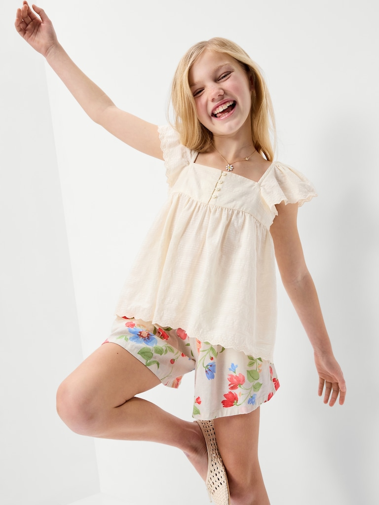 Printed Smocked-Waist Linen-Blend Shorts for Girls