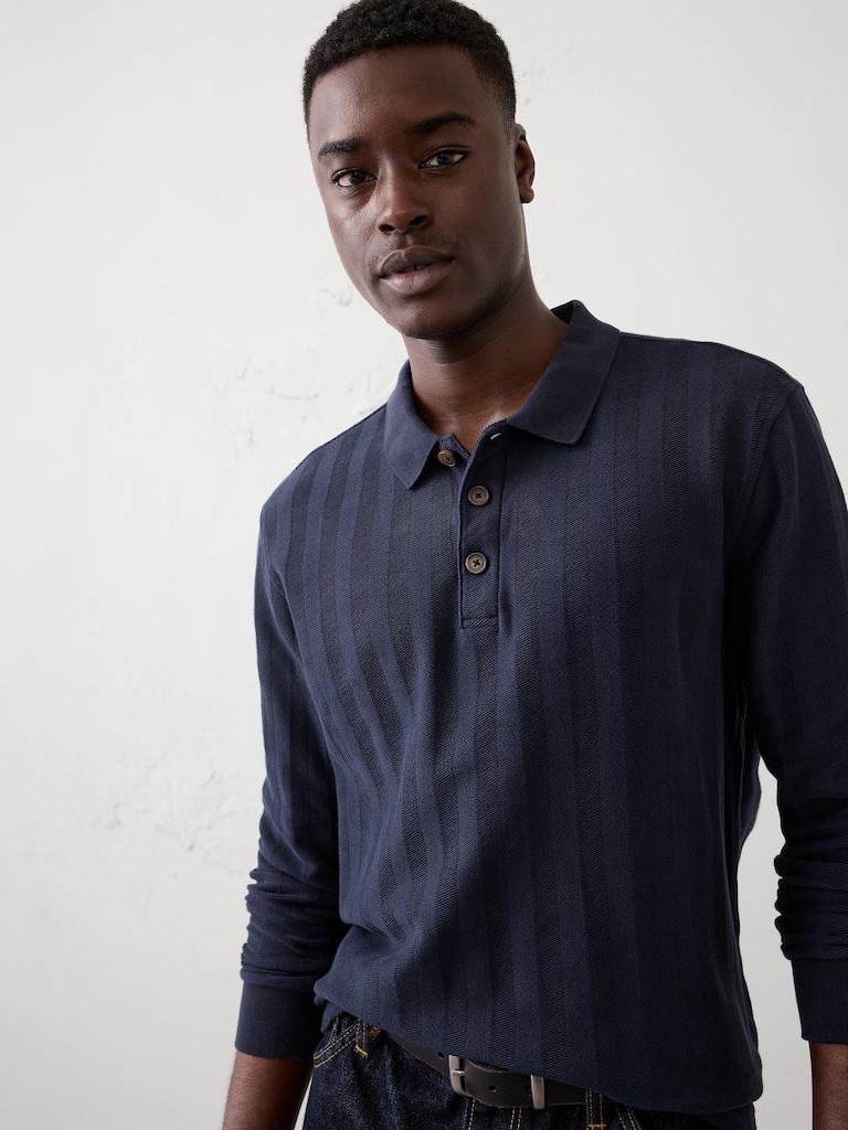 Standard-Fit Washed Herringbone Polo