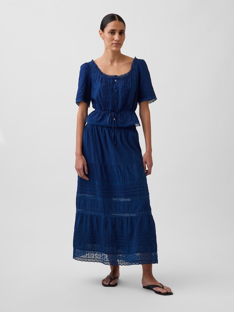 Lace-Trim Peplum Top