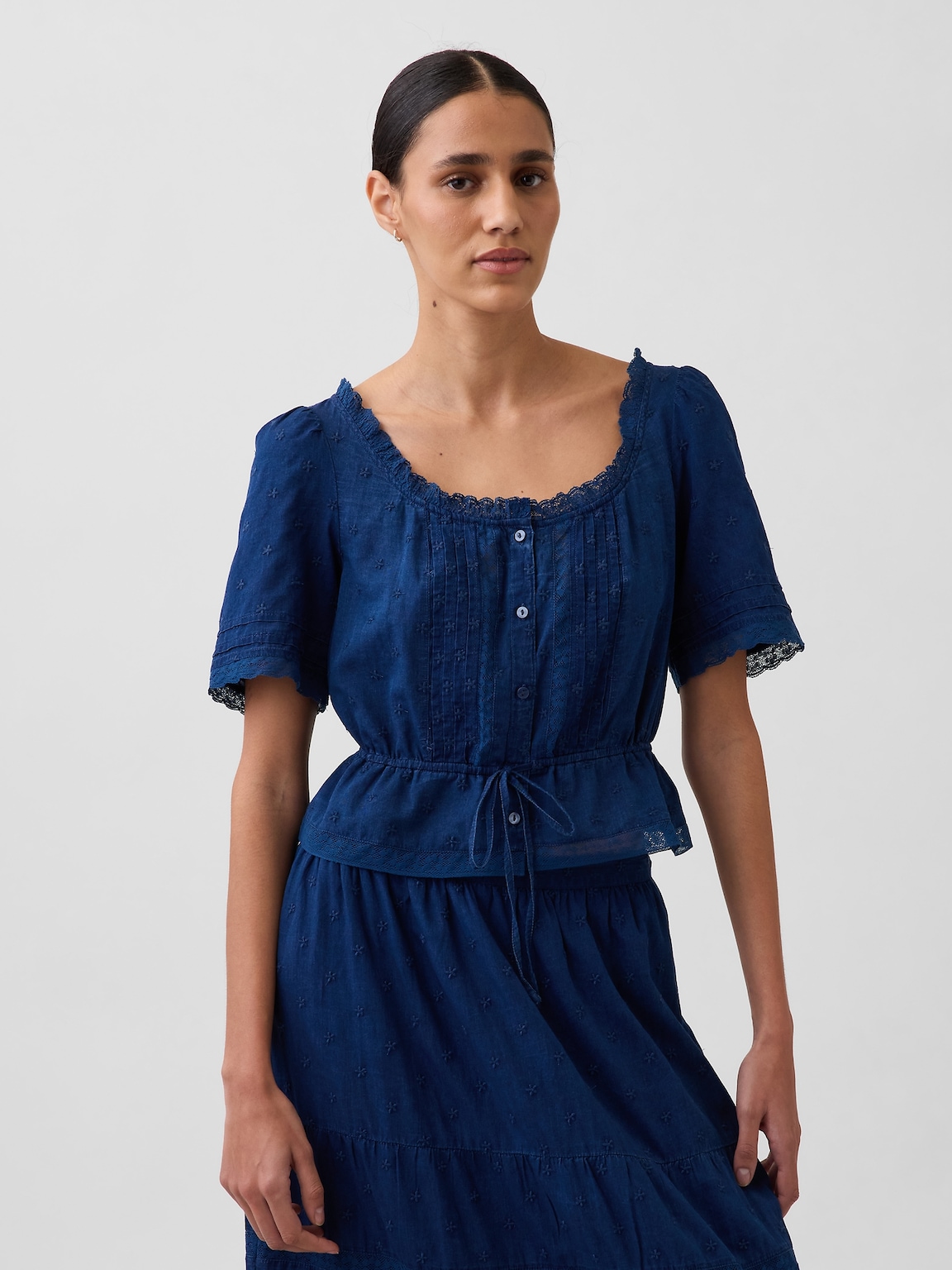 Lace-Trim Peplum Top