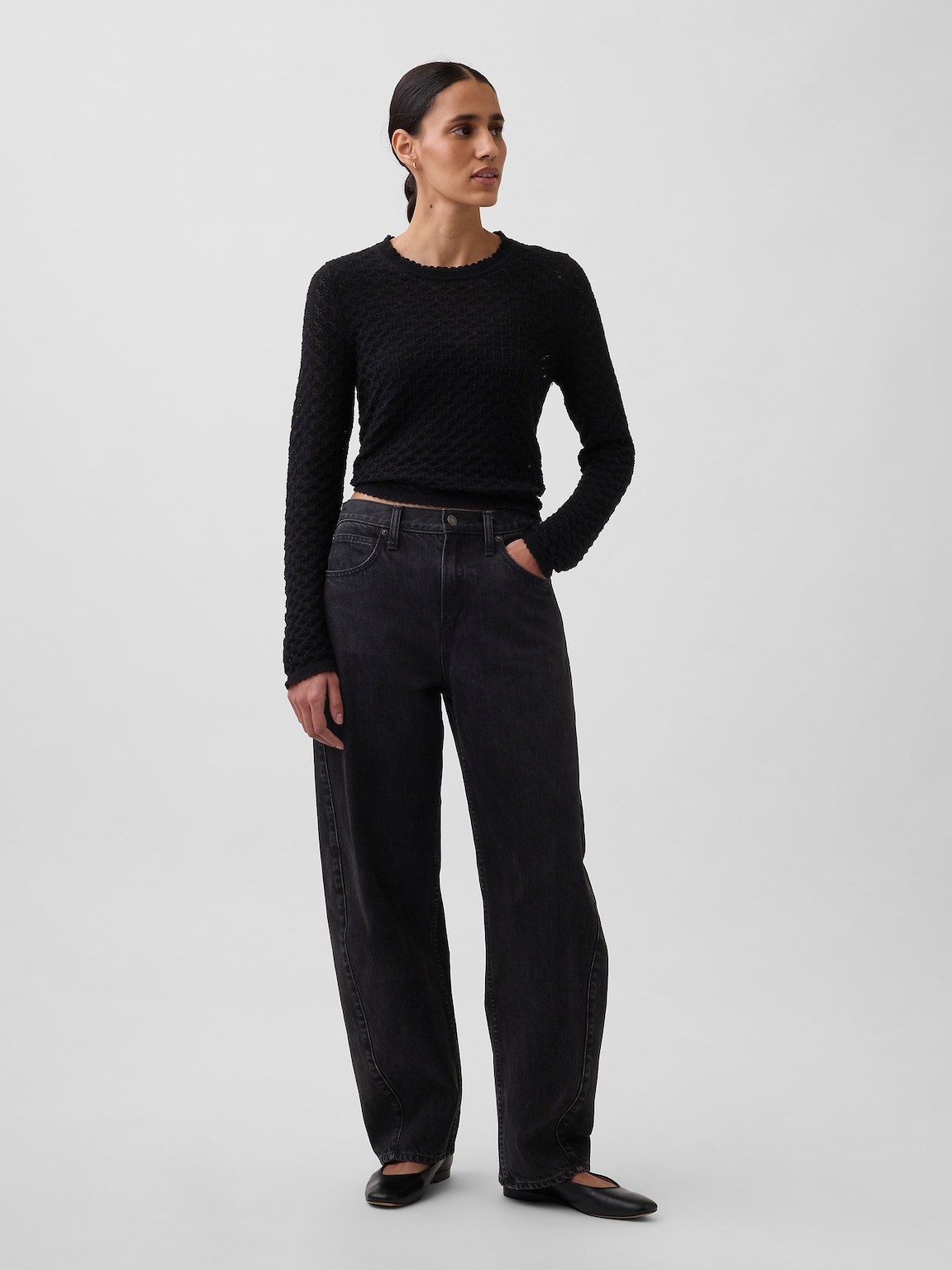 100% Cotton Pointelle Crop Sweater