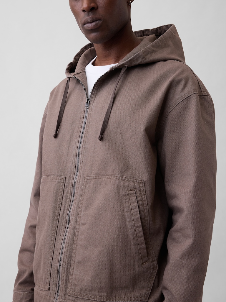 Oversized Hooded Canvas Utility Jacket