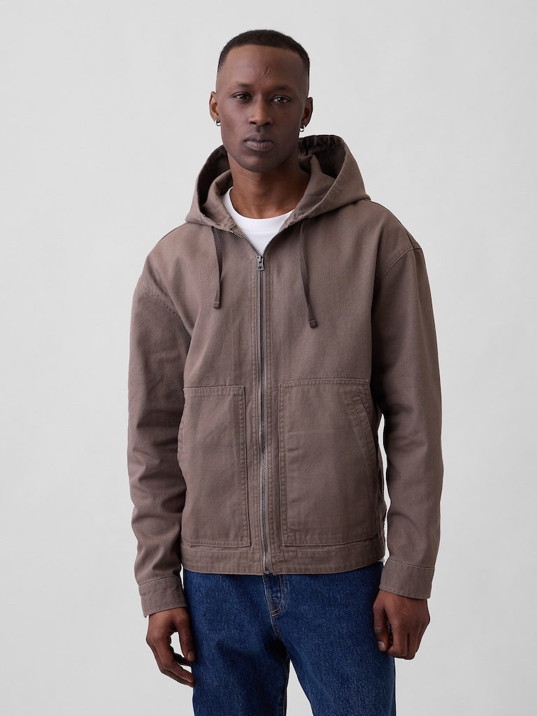 Oversized Hooded Canvas Utility Jacket