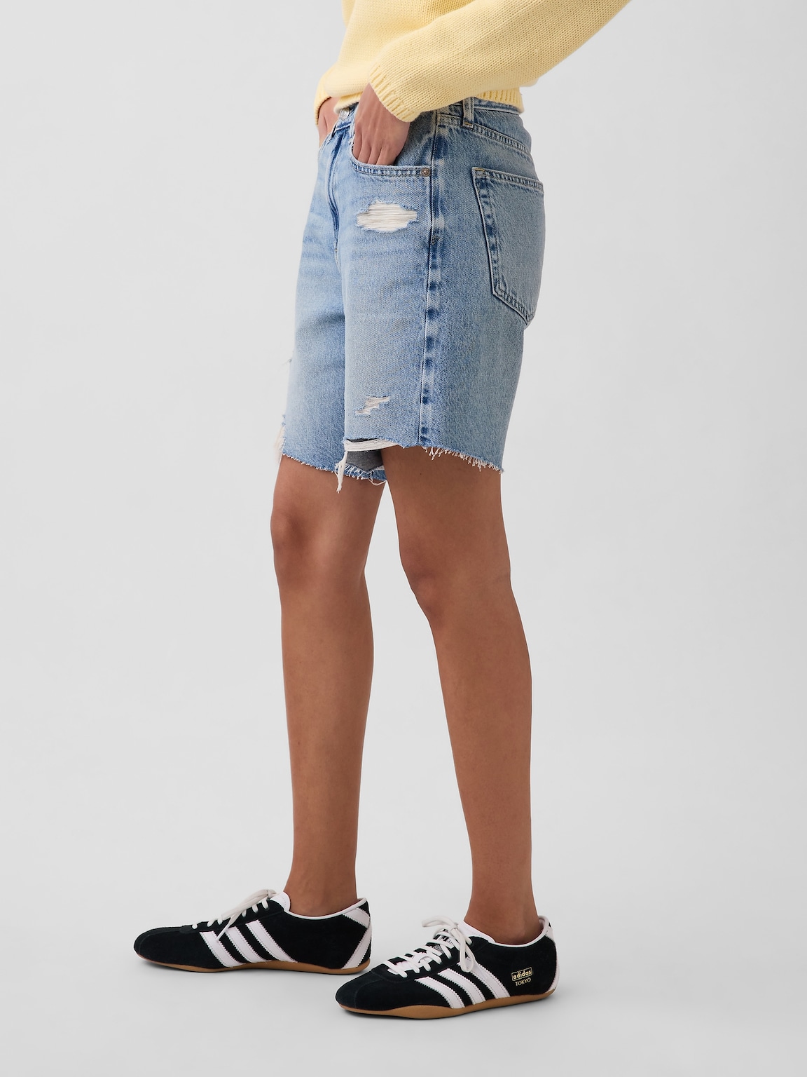 Mid Rise Loose Denim Bermuda Shorts
