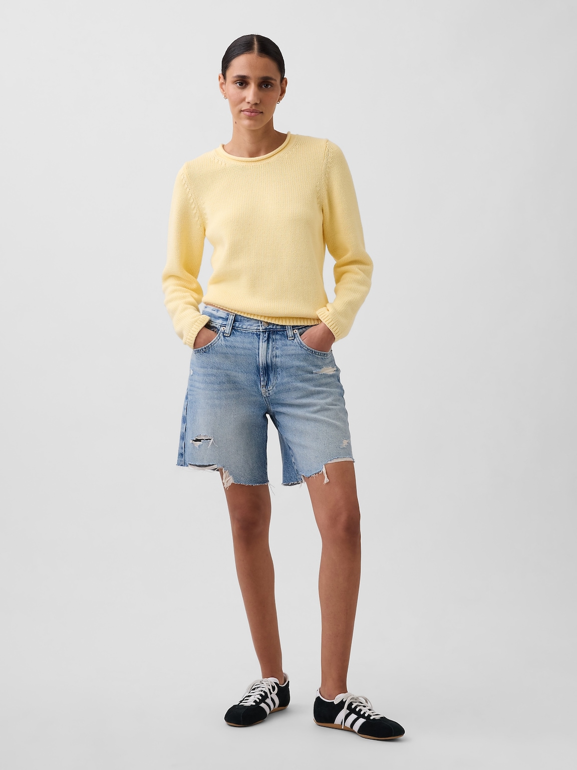 Mid Rise Loose Denim Bermuda Shorts