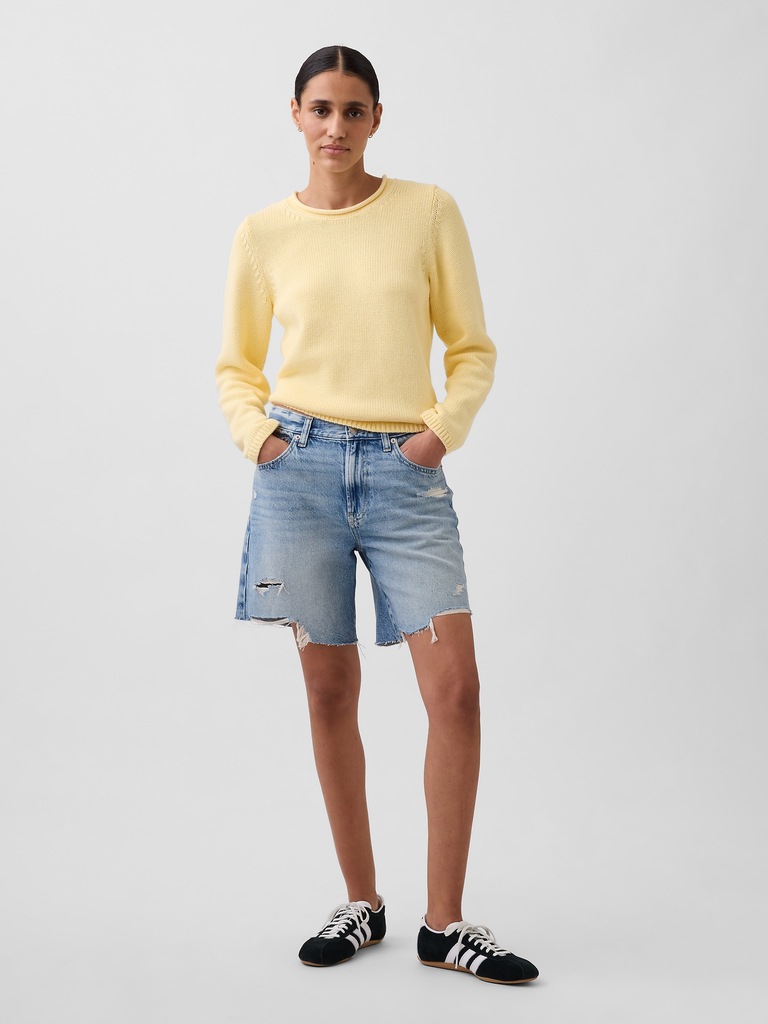 Mid Rise Loose Denim Bermuda Shorts