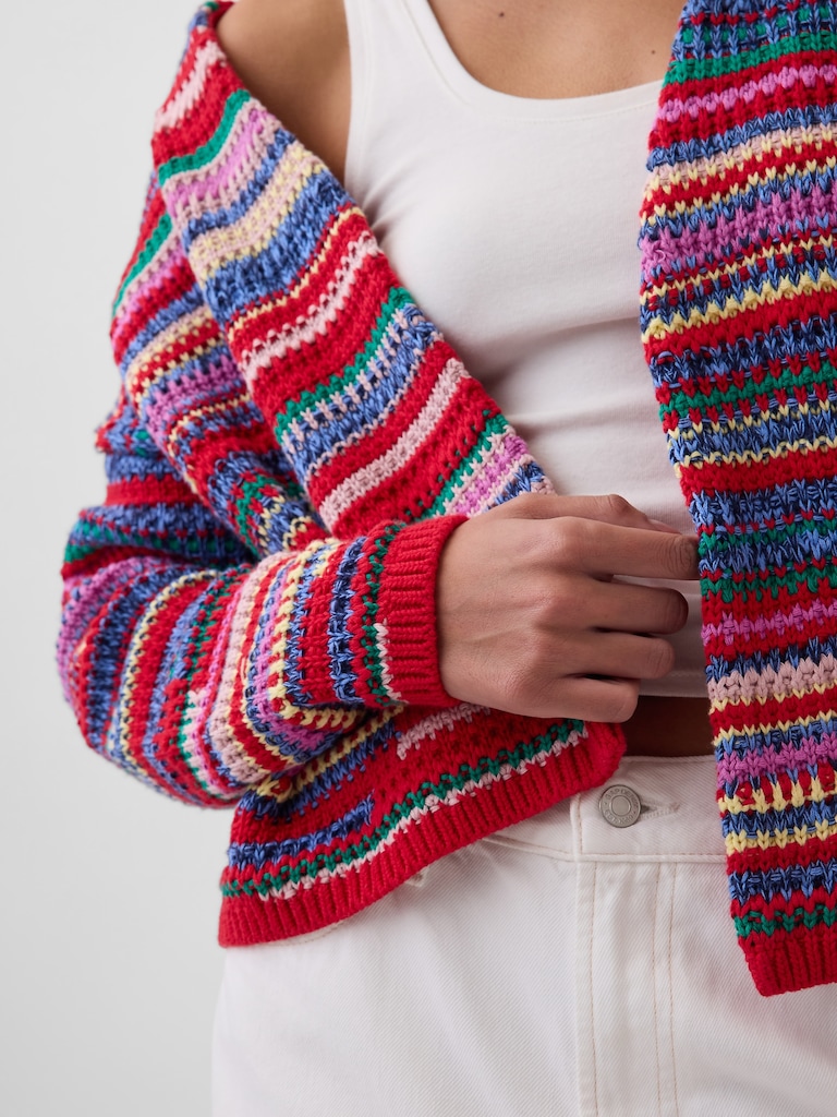 Oversized Open-Front Stripe Cardigan Sweater