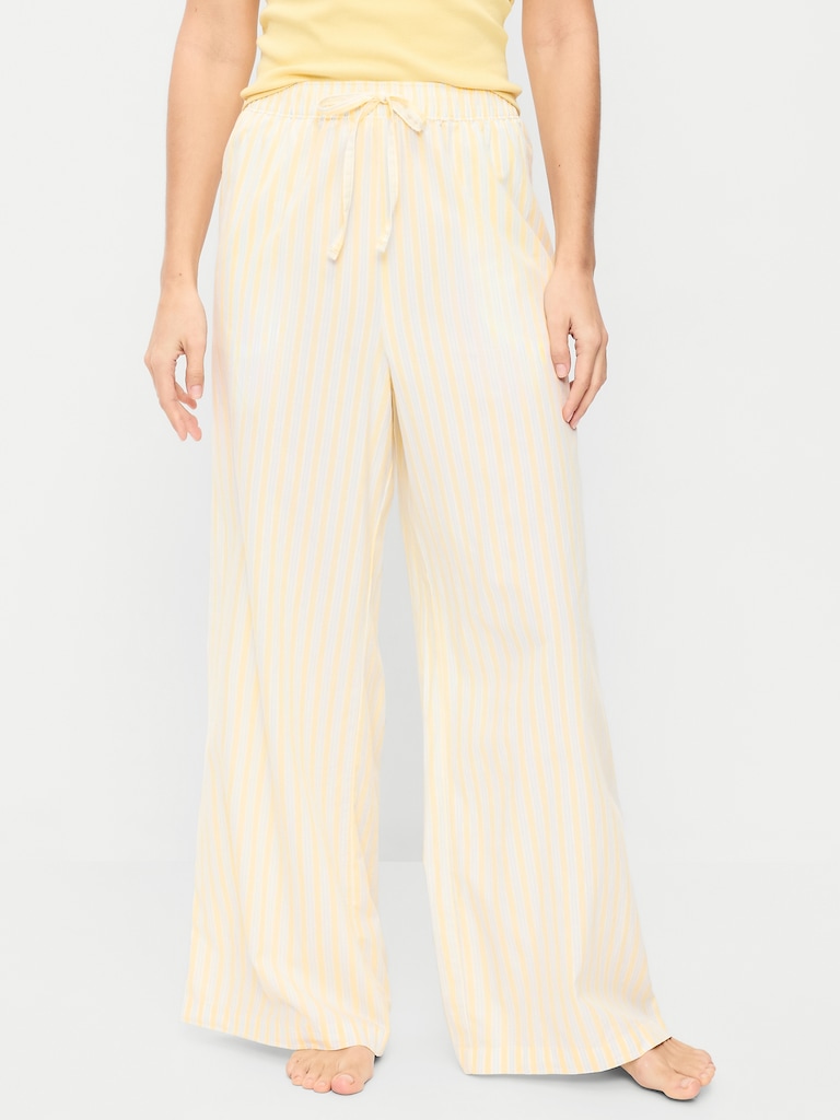 Poplin Wide-Leg Pajama Pants